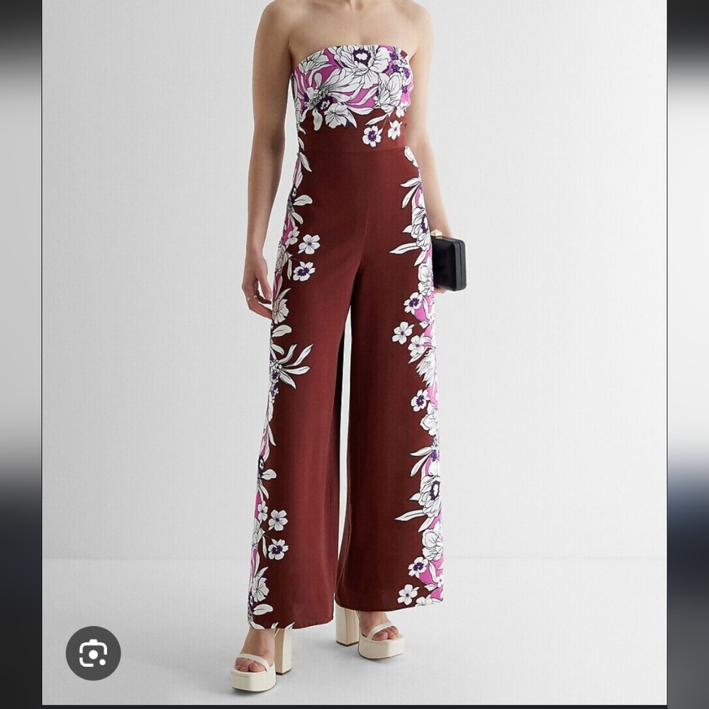 Express Floral Jumpsuit - Brown